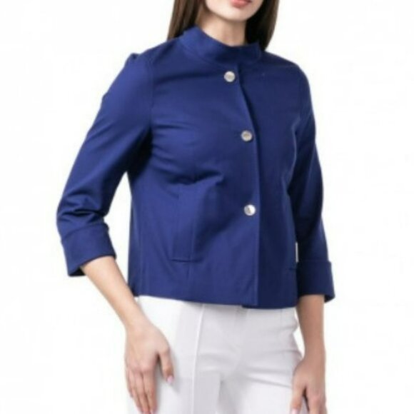 Escada Indigo Blue Coat Jacket with Golden Buttons Front Pockets Size L - Picture 1 of 15